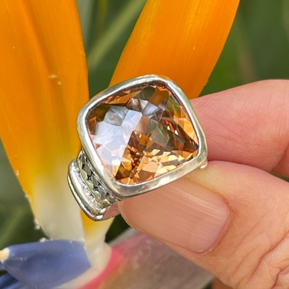 Cushion cut orange crystal sterling silver dot design heavy set size 6.0 ring - Picture 15 of 15